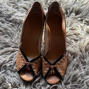 Cole Haan Brown and Black Peep-Toe Heels